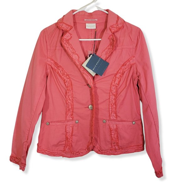 New BLUE WILLI'S Small Pink, Ruffle, Raw Edge Hem, Button-Down Jacket NWT - Picture 2 of 14
